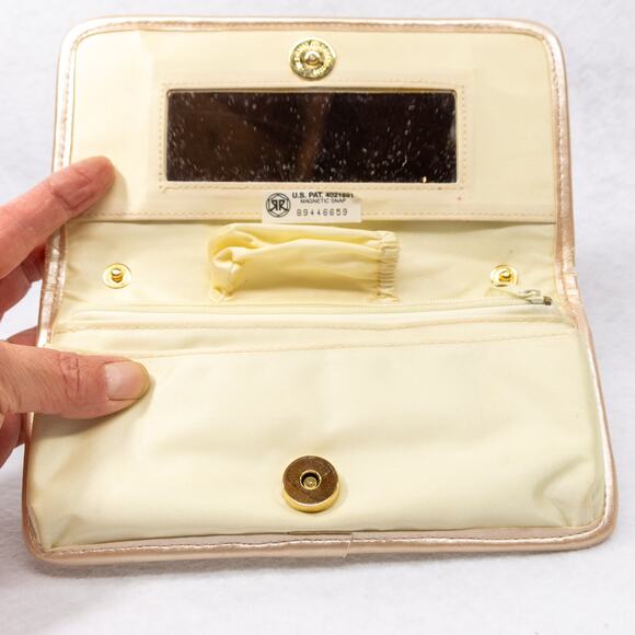 Large Bifold Faux Leather Woven Y2K Vintage MILOR Ivory Wallet with Mirror - Picture 9 of 11